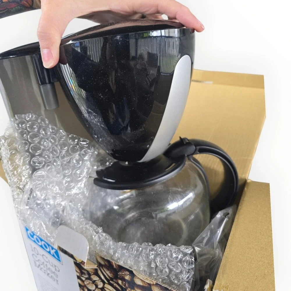 Counter Cook 10-Cup Coffee Maker Black Silver Drip Machine Permanent Filter
